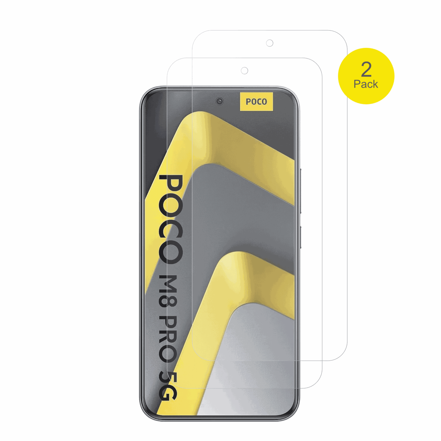 POCOM8 Pro mit aufgebrachter dipos Flex Schutzfolie, glasklare Darstellung ohne Einschränkungen