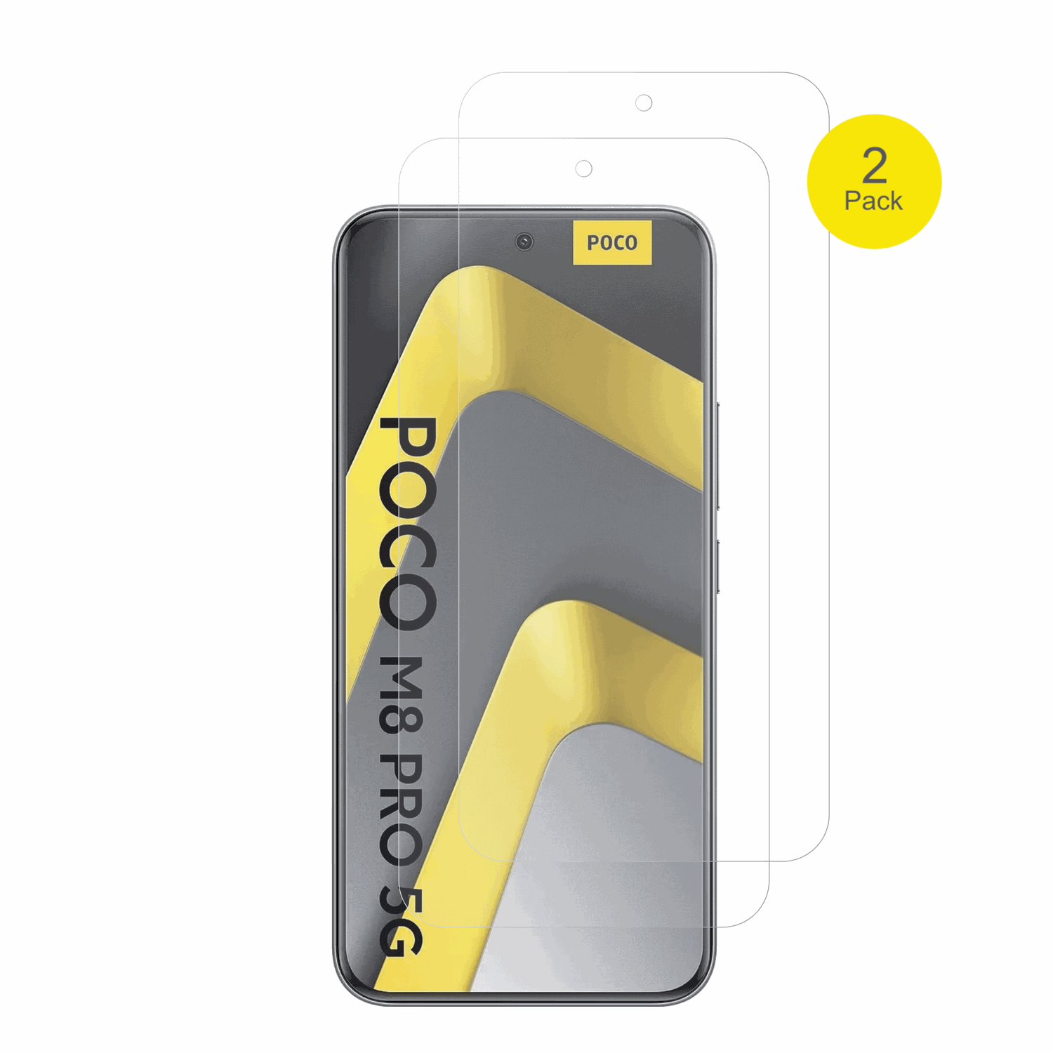 POCOM8 Pro mit aufgebrachter dipos Flex Schutzfolie, glasklare Darstellung ohne Einschränkungen