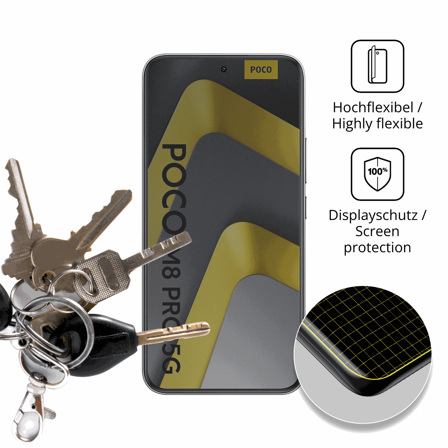 dipos Displayschutz für POCO M8 Pro, mit Blickschutzfilter und perfekter Passform auch für die Rundungen