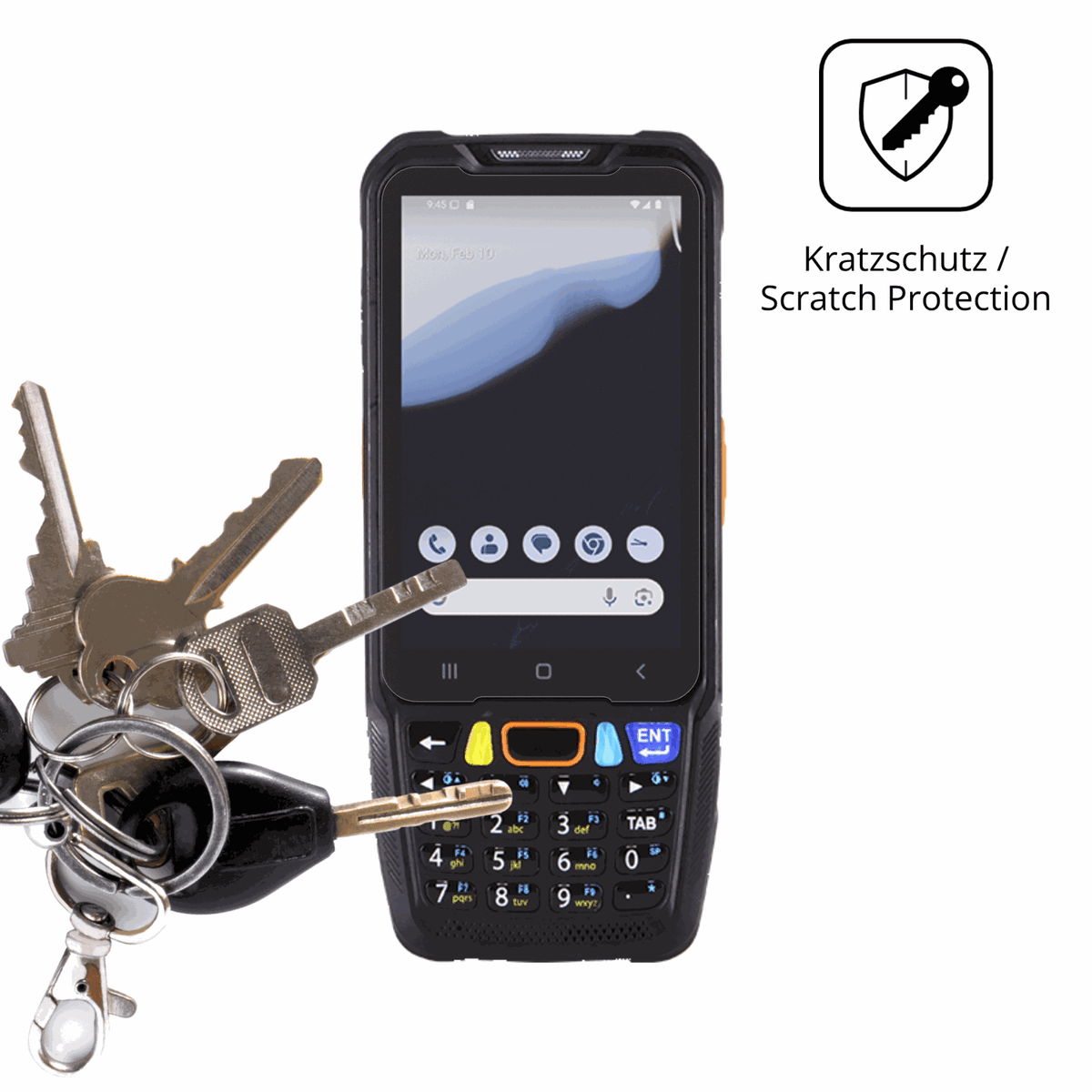 Schutz gegen Kratzer auf dem pointmobile pm68 Glas durch Schlüssel oder Ähnliches