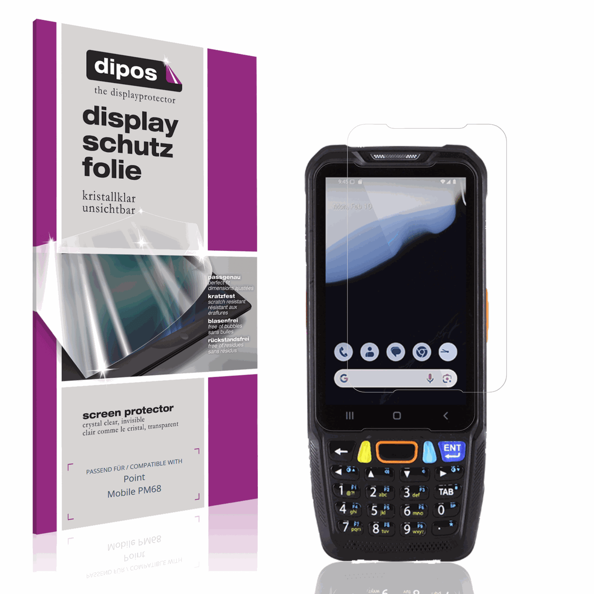 Klare Displayschutzfolie von dipos passend für pointmobile pm68, präziser Zuschnitt und blasenfrei montiert