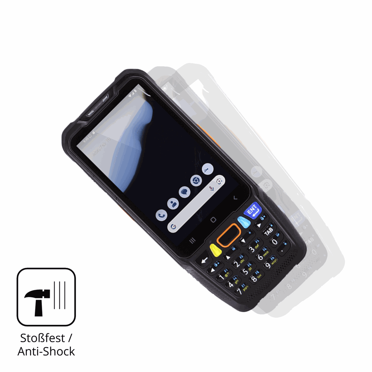 Schutz gegen Kratzer auf dem pointmobile pm68 Glas durch Schlüssel, Stöße gegen die Tischkante oder Stürze