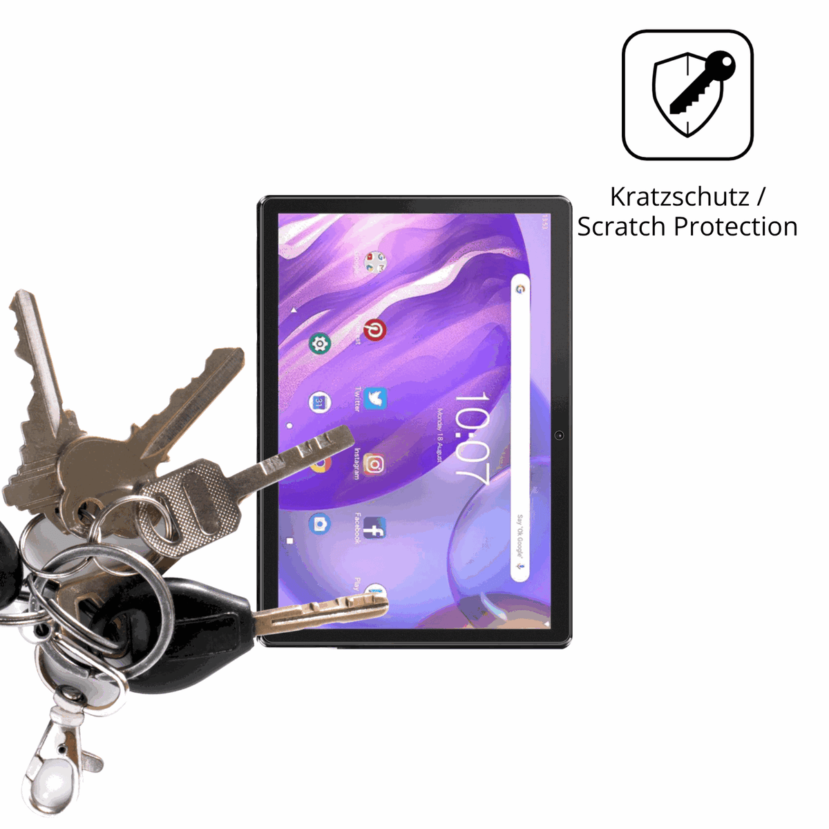Schutz gegen Kratzer auf dem pritomm10 tab 10 plus Glas durch Schlüssel oder Ähnliches