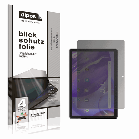 Blickschutzfolie von dipos passend für pritomm10 tab 10 plus, präziser Zuschnitt und blasenfrei montiert