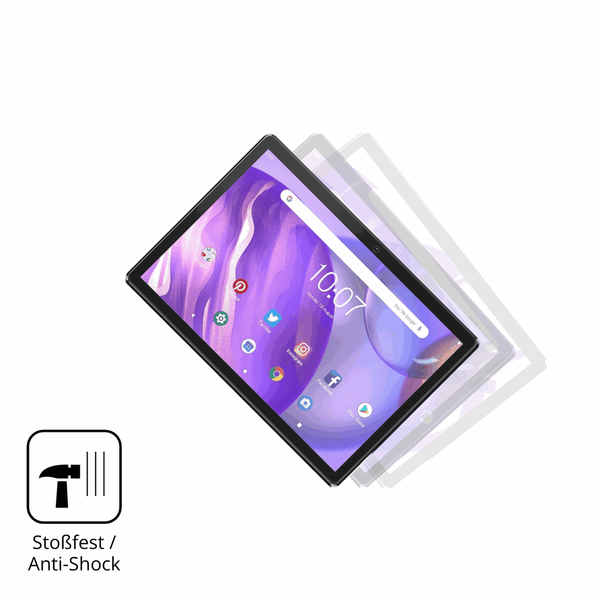 Schutz gegen Kratzer auf dem pritomm10 tab 10 plus Glas durch Schlüssel, Stöße gegen die Tischkante oder Stürze