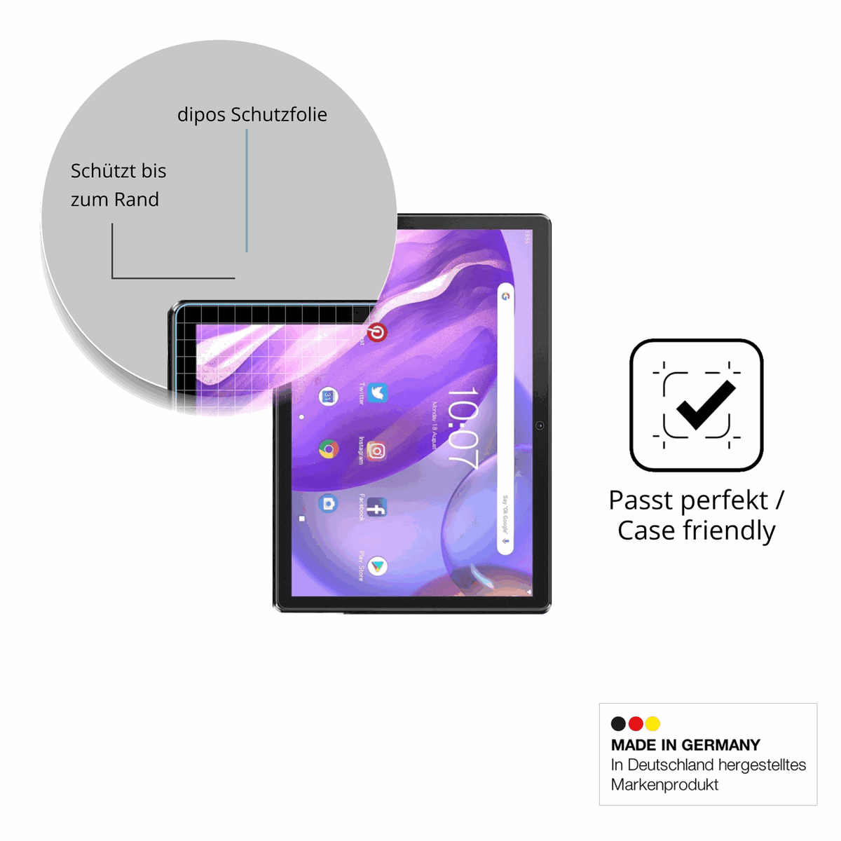 Schutzglasfolie mit optimaler Passform, zur Verwendung mit Hüllen geeignet