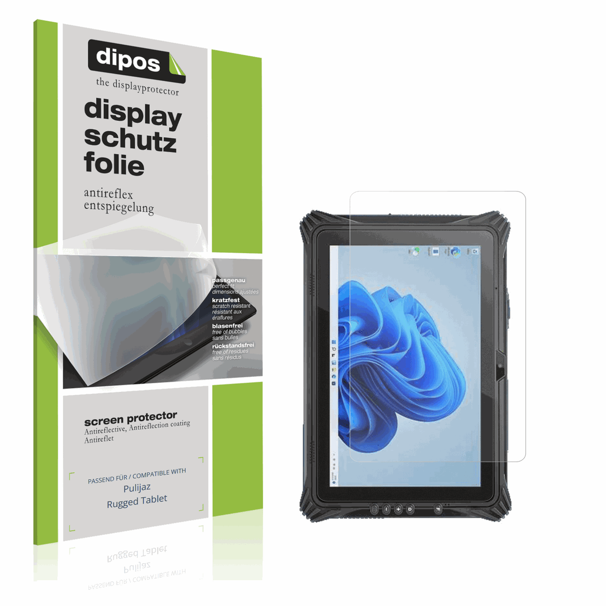 Matte Displayschutzfolie von dipos passend für pulijazrugged tablet, präziser Zuschnitt und blasenfrei montiert