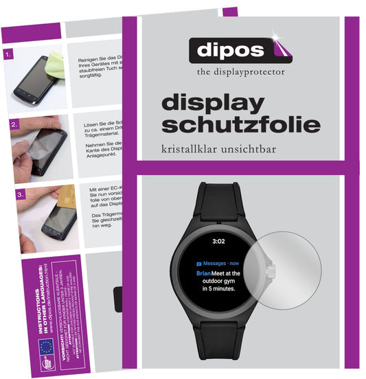 Klare Displayschutzfolie von dipos passend für Puma PT9100 Smartwatch, präziser Zuschnitt und blasenfrei montiert