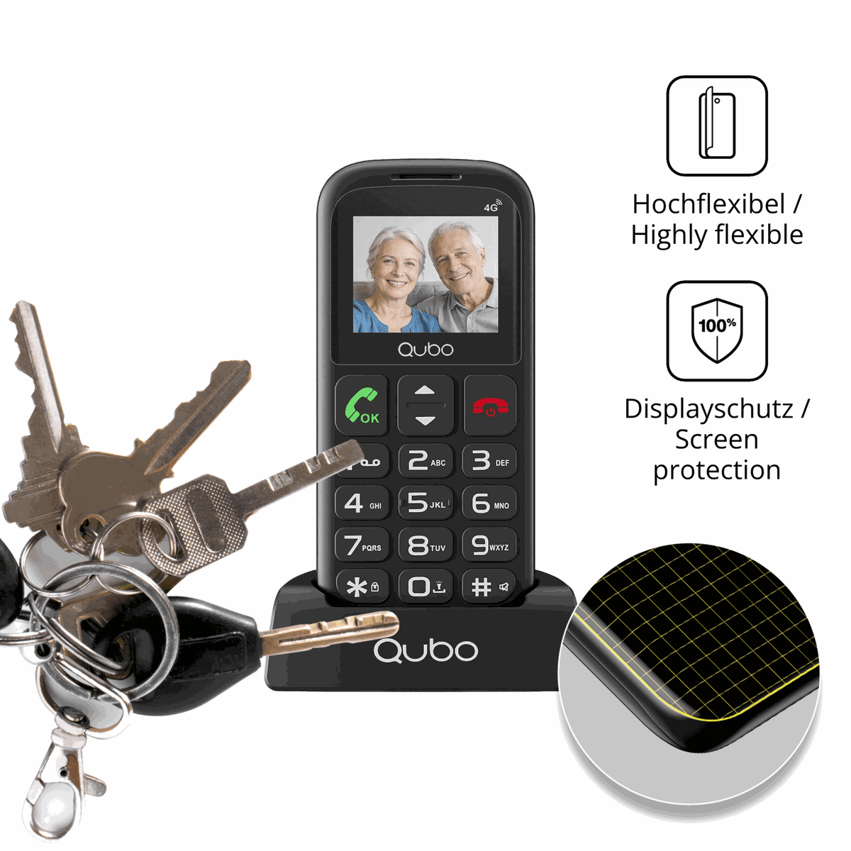 dipos Displayschutz für Qubo P186, transparente Oberfläche, perfekte Passform auch für die Rundungen