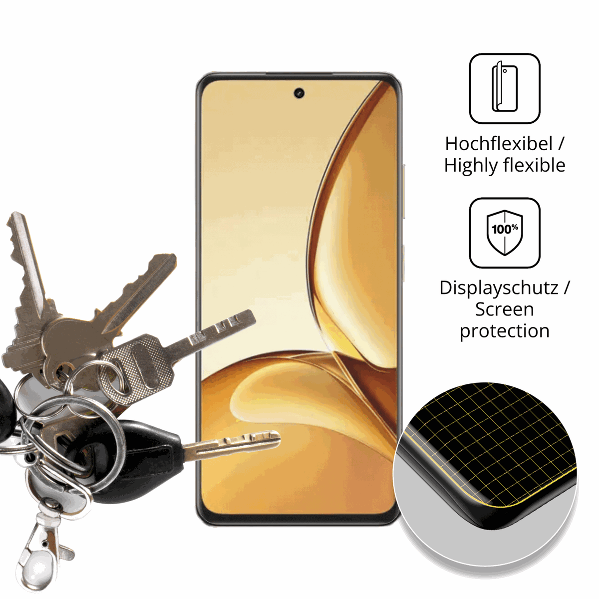 dipos Displayschutz für Realme Narzo 90 Pro 5G, transparente Oberfläche, perfekte Passform auch für die Rundungen