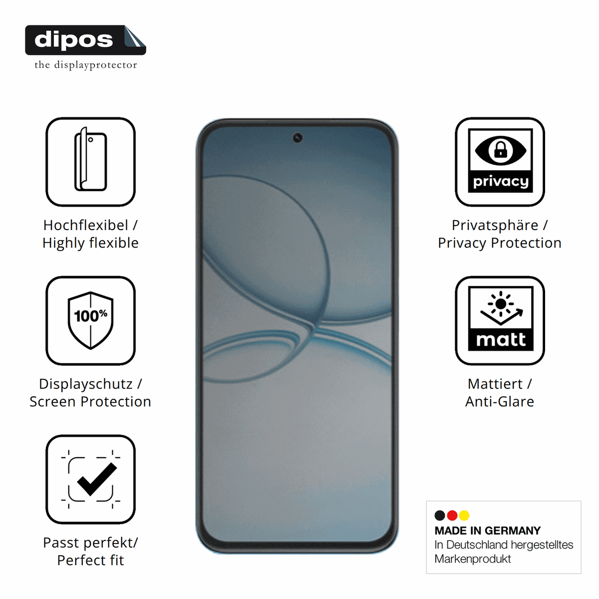 Flexible TPU-Folie passend zugeschnitten für Realme Narzo 90X, mit Privatsphäre-Schutz durch Sichtschutz-Folie