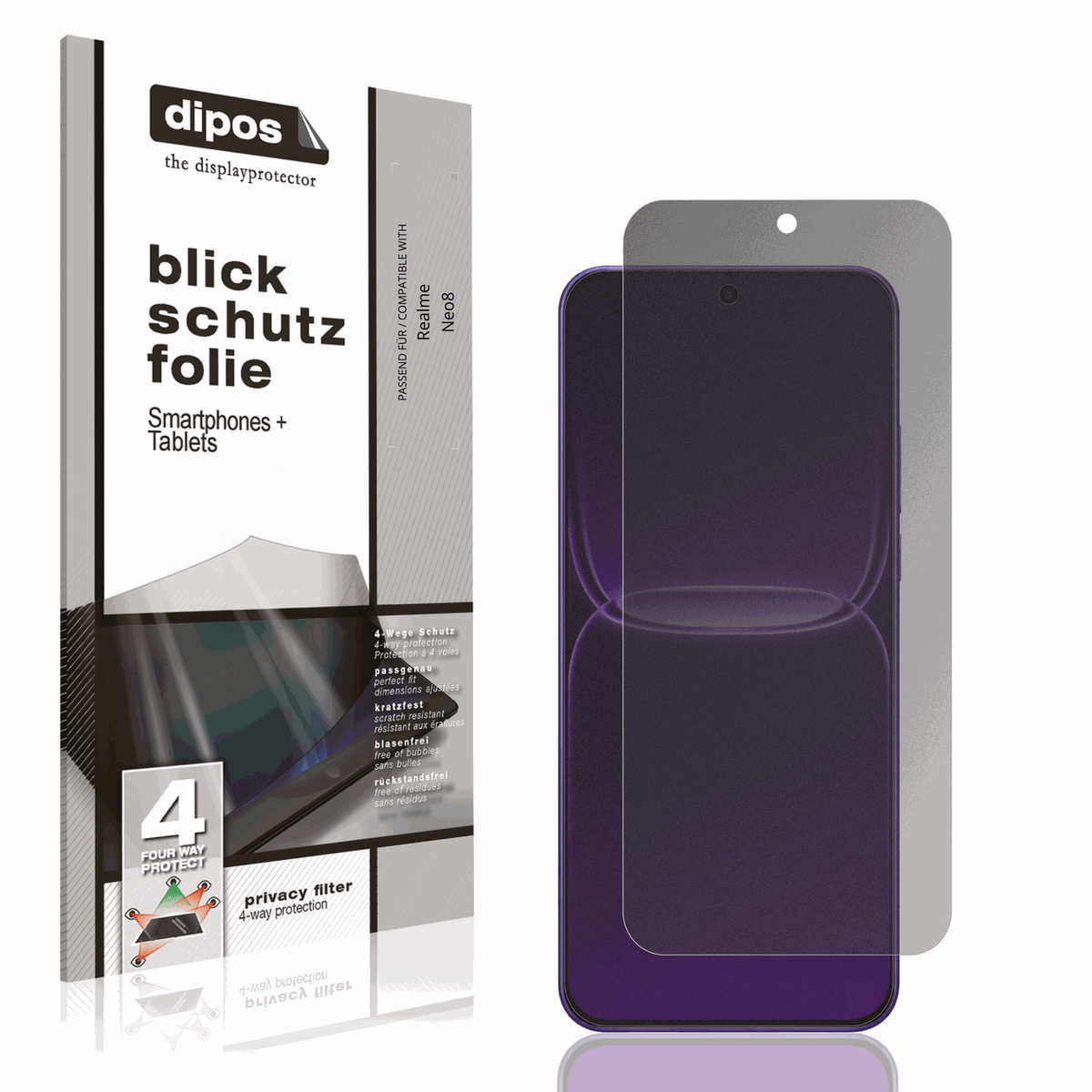 Blickschutzfolie von dipos passend für Realme Neo8, präziser Zuschnitt und blasenfrei montiert