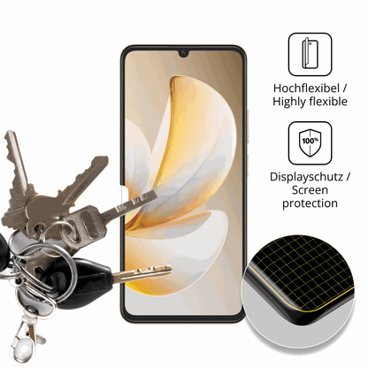 dipos Displayschutz für Realme Note 70, transparente Oberfläche, perfekte Passform auch für die Rundungen