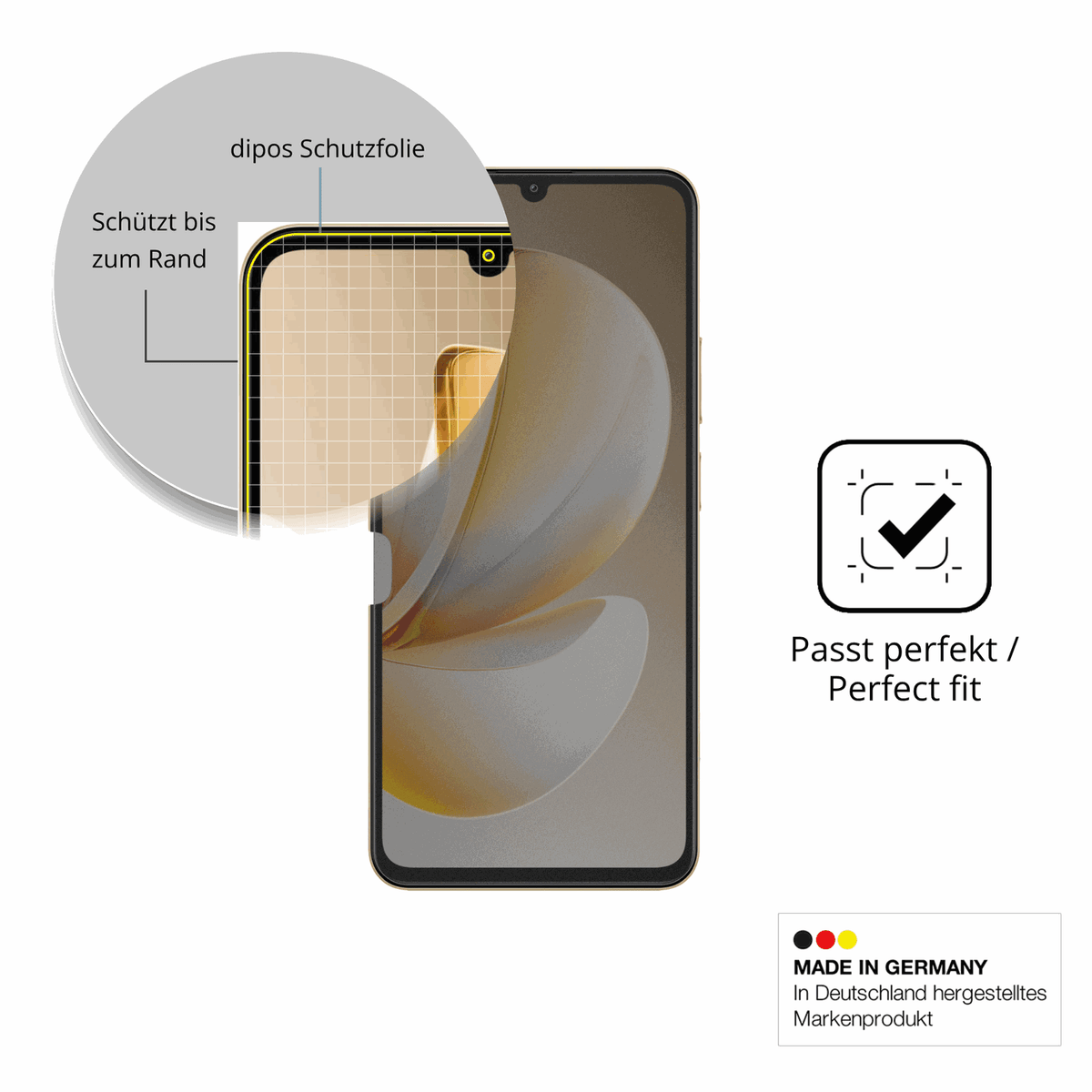 Schutz gegen Kratzer auf dem Realme Note 70 Glas durch Schlüssel, Stöße gegen die Tischkante oder Stürze