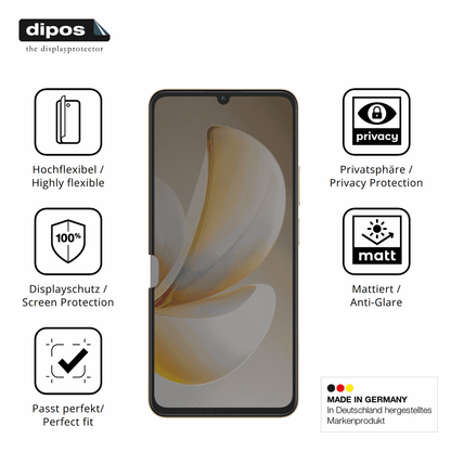 Flexible TPU-Folie passend zugeschnitten für Realme Note 70, mit Privatsphäre-Schutz durch Sichtschutz-Folie
