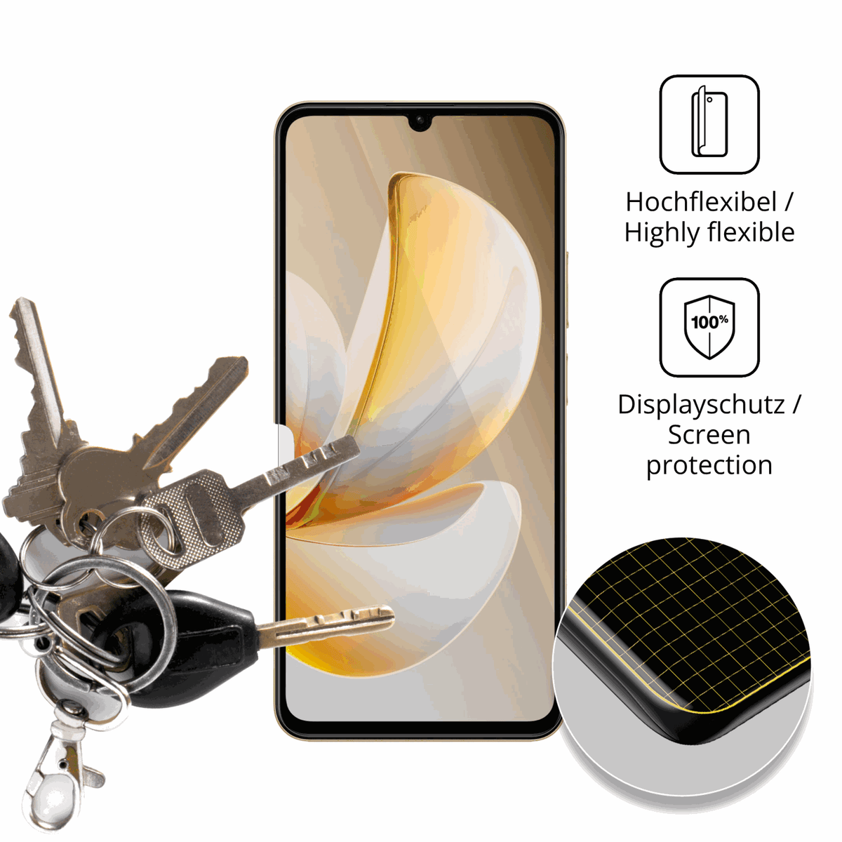 dipos Displayschutz für Realme Note 70, transparente Oberfläche, geringe Dicke und perfekte Passform