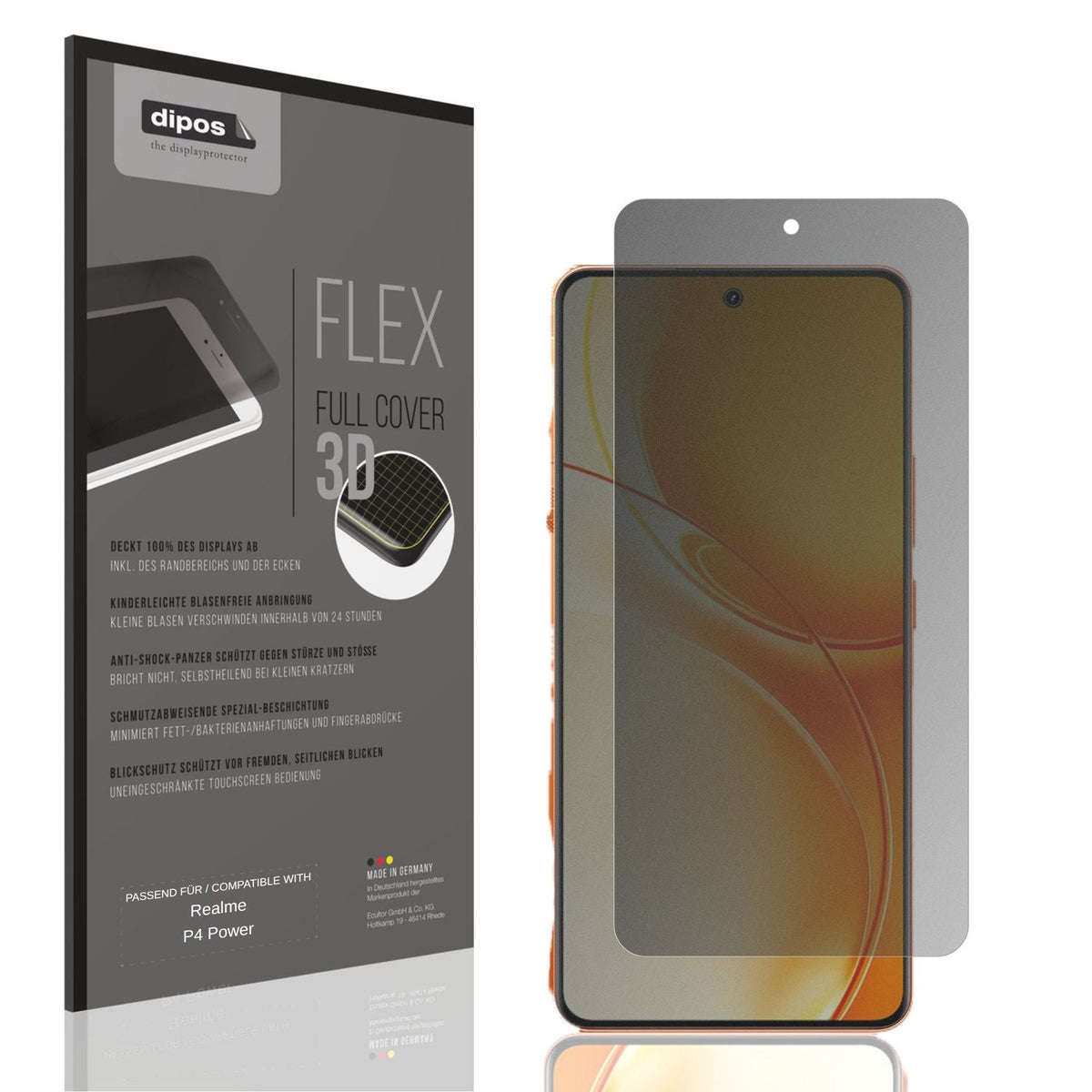Blickschutzfolie von dipos passend für Realme P4 Power, 100% Displayabdeckung und blasenfreie Montage