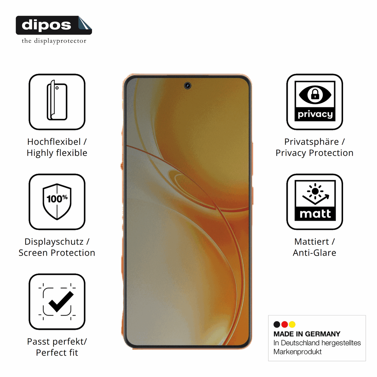 Flexible TPU-Folie passend zugeschnitten für Realme P4 Power, mit Privatsphäre-Schutz durch Sichtschutz-Folie