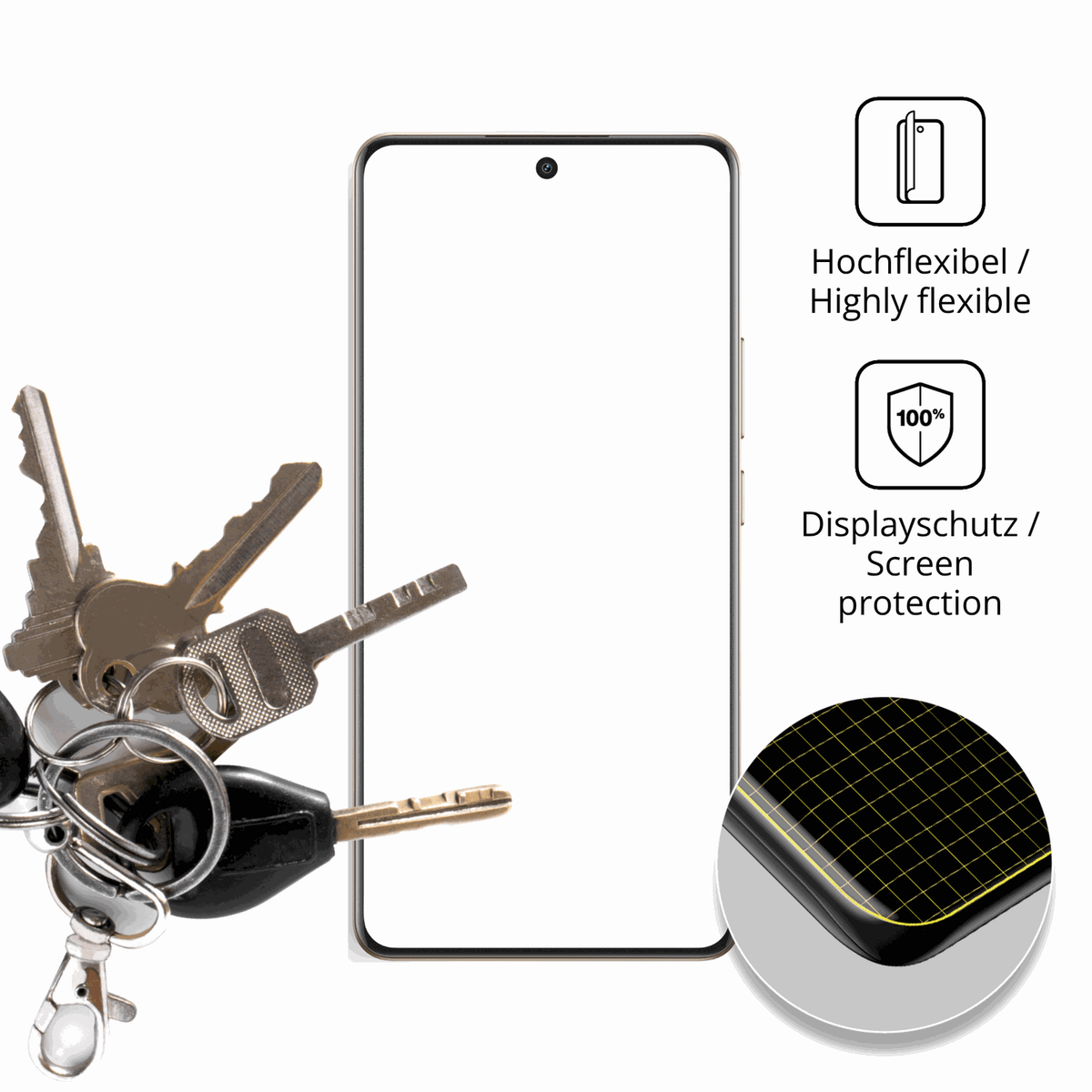 dipos Displayschutz für Realme P4 Pro, transparente Oberfläche, perfekte Passform auch für die Rundungen