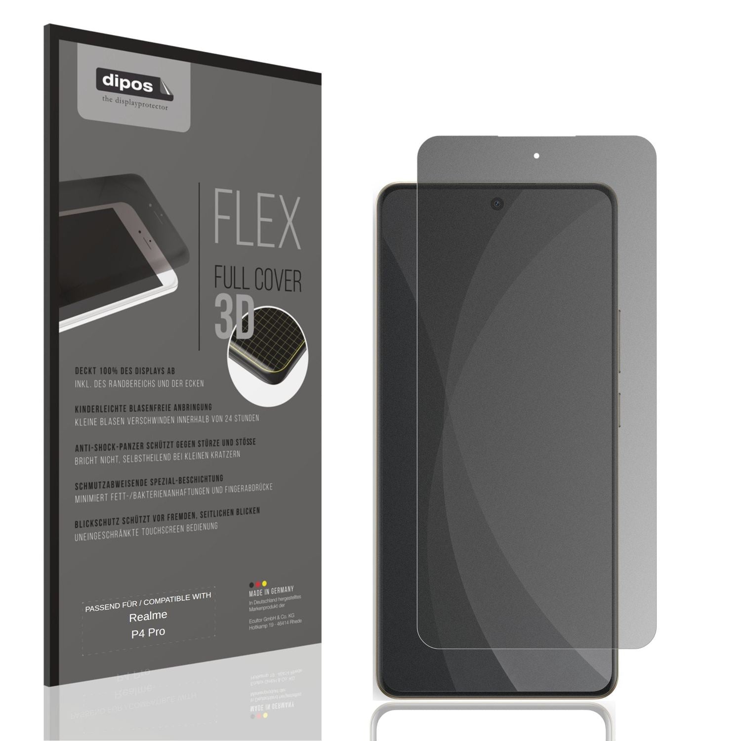 Blickschutzfolie von dipos passend für Realme P4 Pro, 100% Displayabdeckung und blasenfreie Montage
