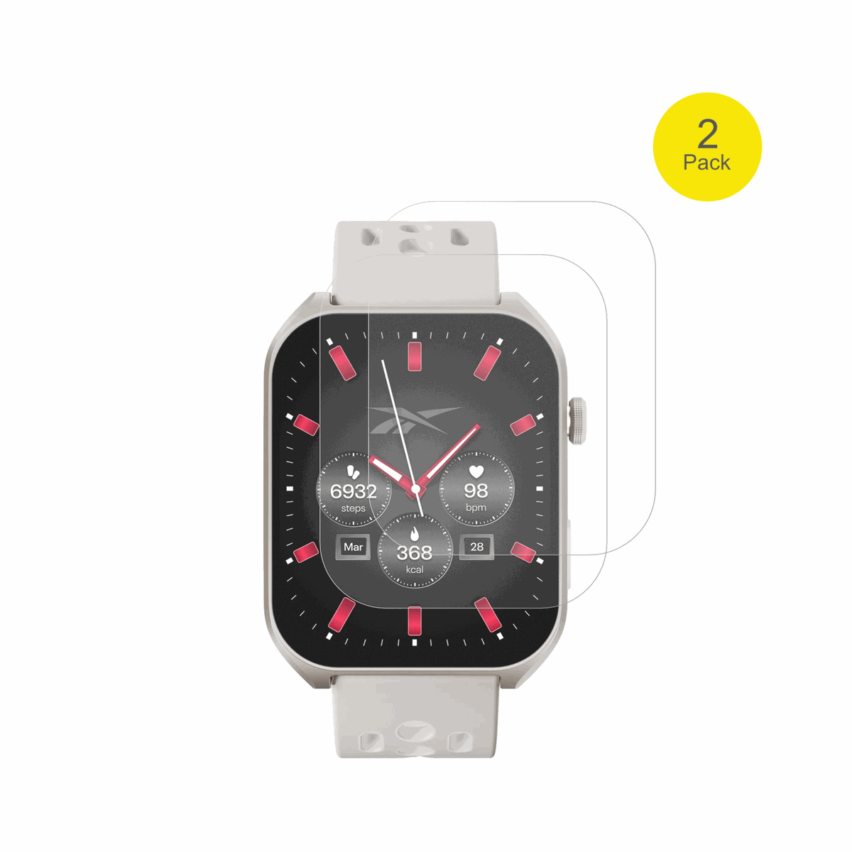 ReebokIcon Smartwatch mit aufgebrachter dipos Flex Schutzfolie, glasklare Darstellung ohne Einschränkungen