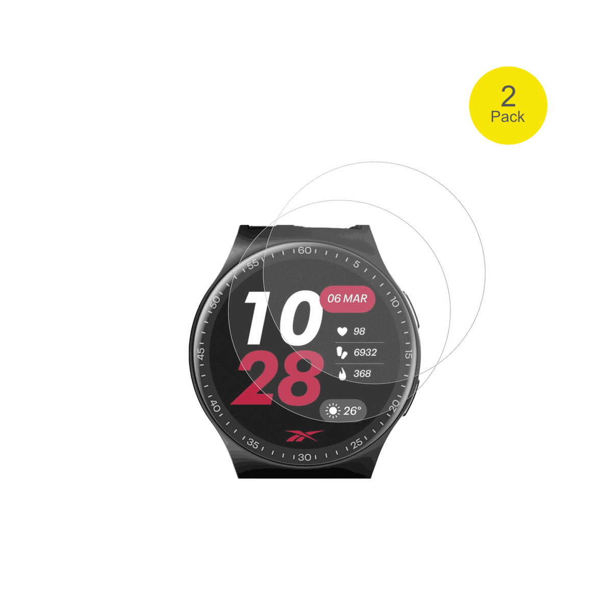 ReebokPulse Smartwatch mit aufgebrachter dipos Flex Schutzfolie, glasklare Darstellung ohne Einschränkungen