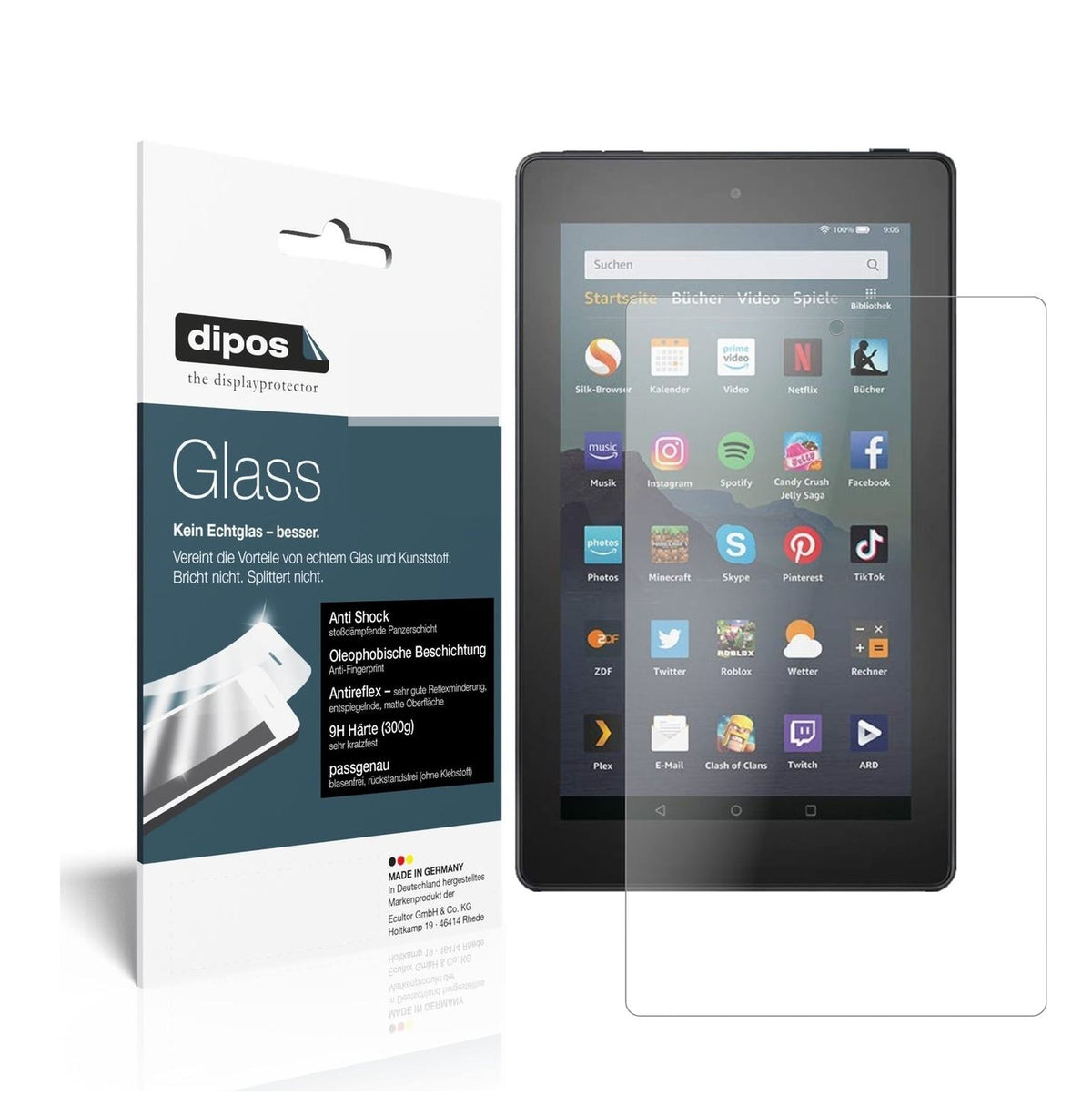 1x 9H Schutzfolie matt für Amazon Fire 7 Tablet (2019) Panzerfolie