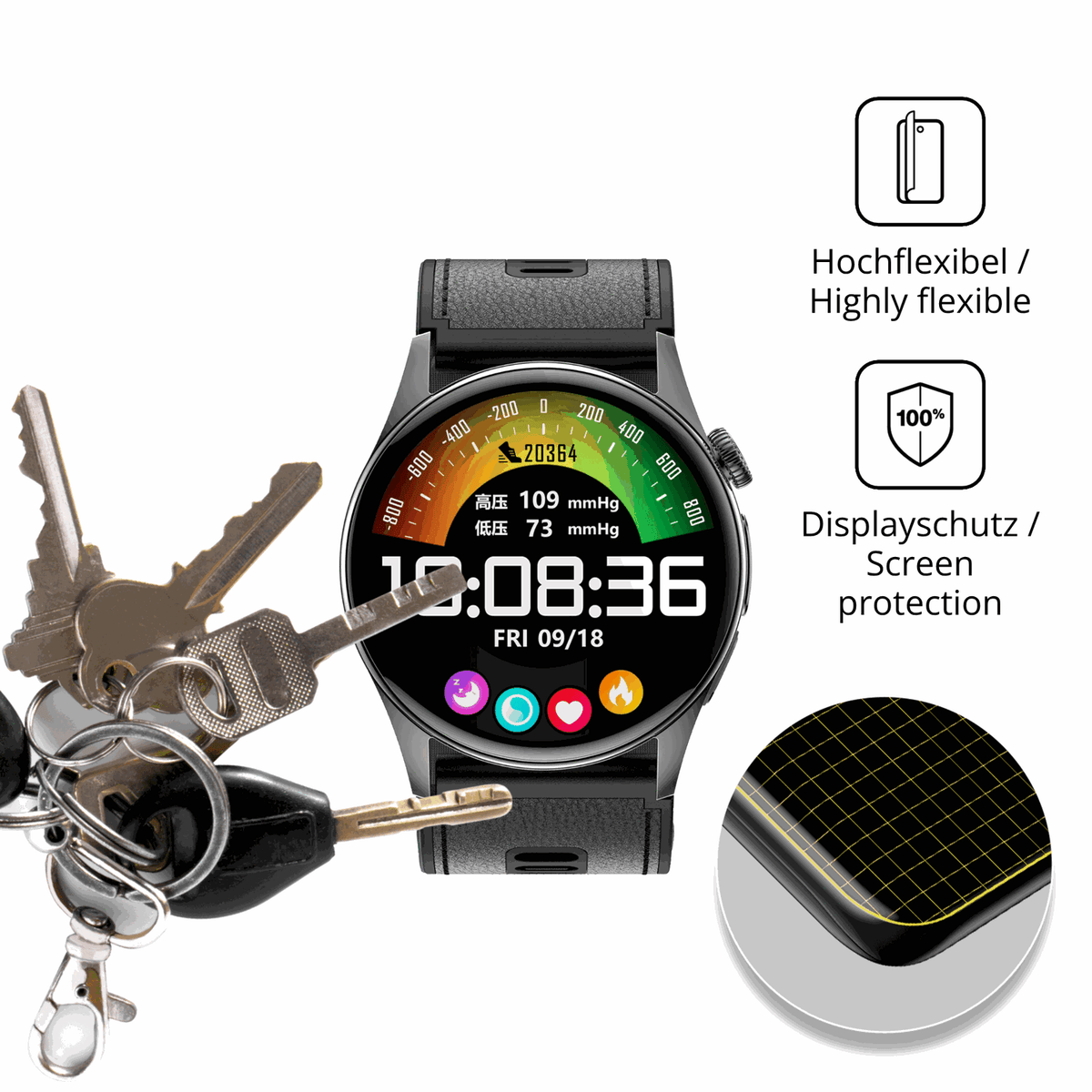 dipos Displayschutz für Rogbid Rowatch D3, transparente Oberfläche, geringe Dicke und perfekte Passform