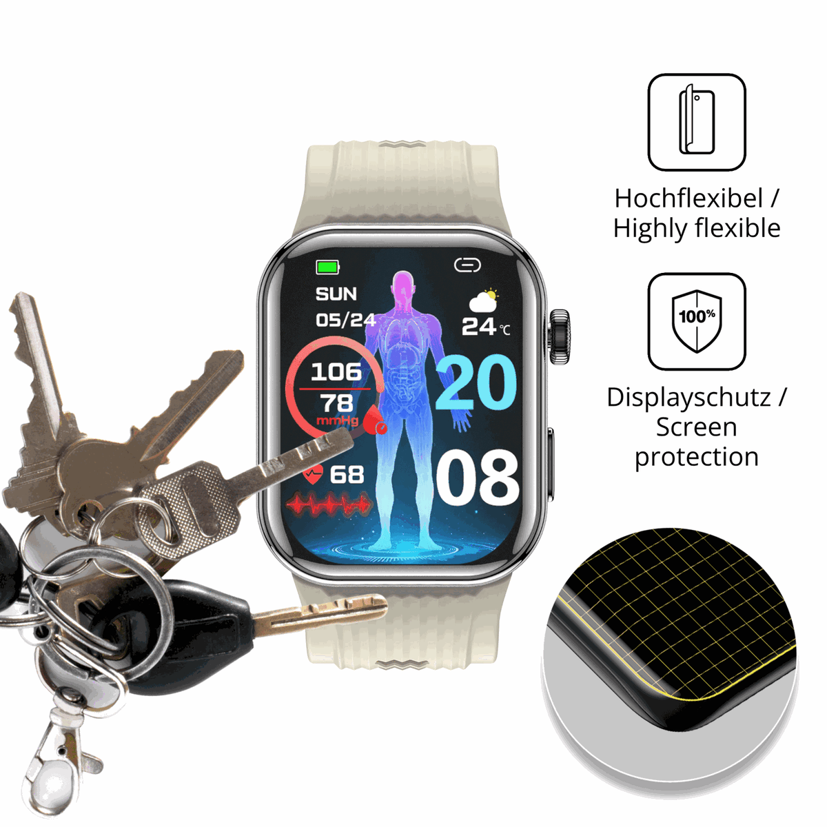 dipos Displayschutz für Rollme Kore D1, transparente Oberfläche, perfekte Passform auch für die Rundungen