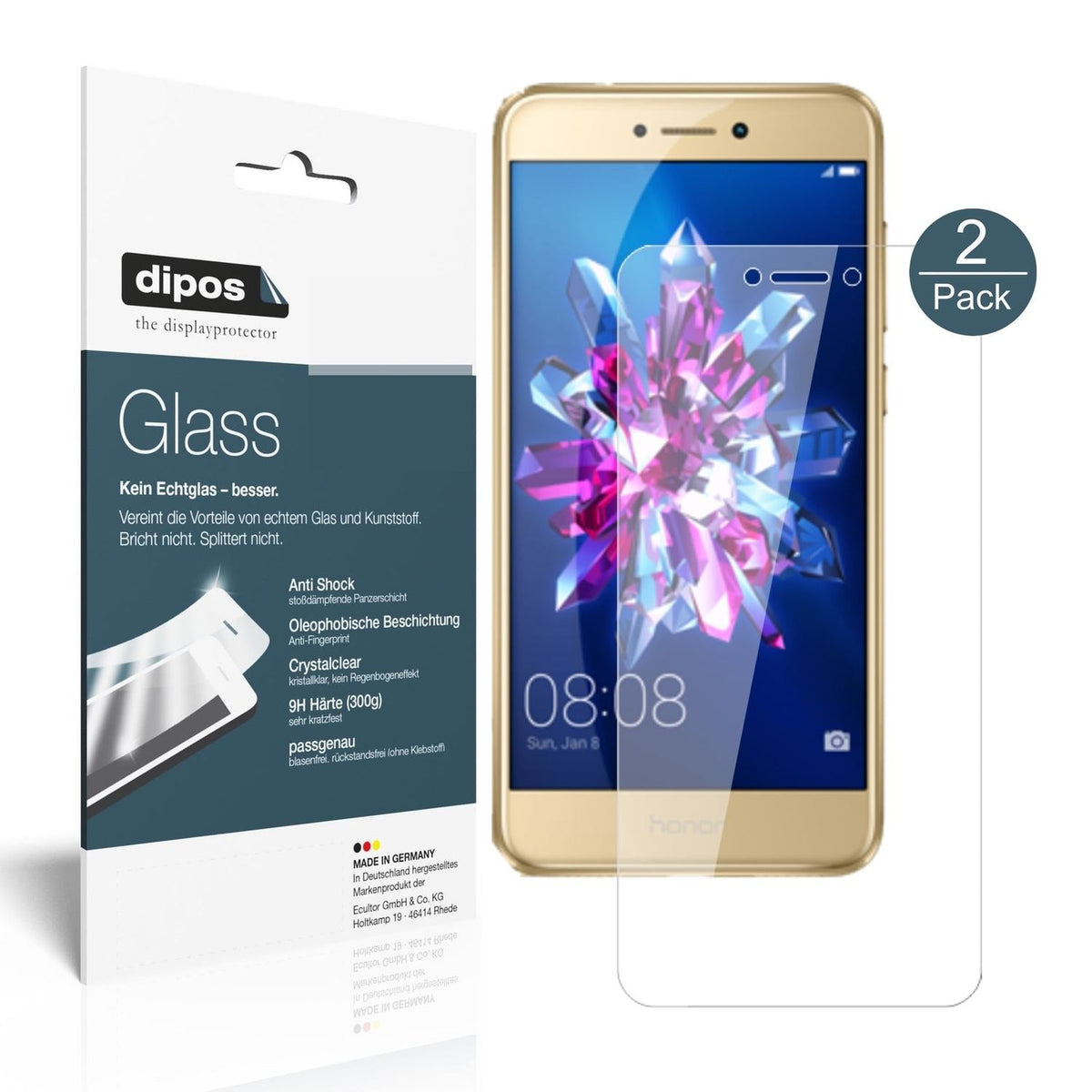 2x 9H Schutzfolie für Honor 8 Lite Panzerfolie (1x Vorderseite + 1x Rückseite)