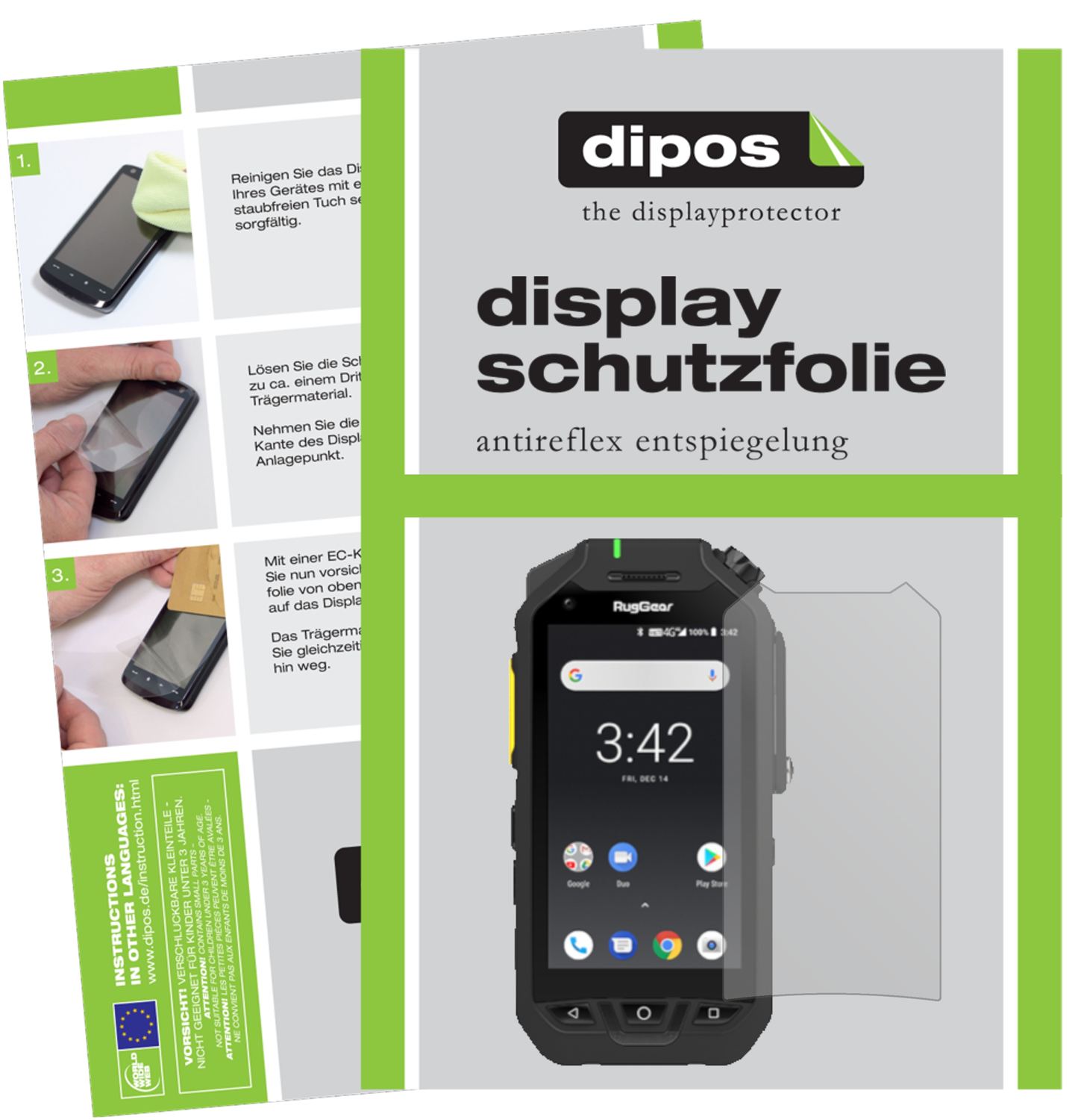 Matte Displayschutzfolie von dipos passend für Ruggear RG725, präziser Zuschnitt und blasenfrei montiert
