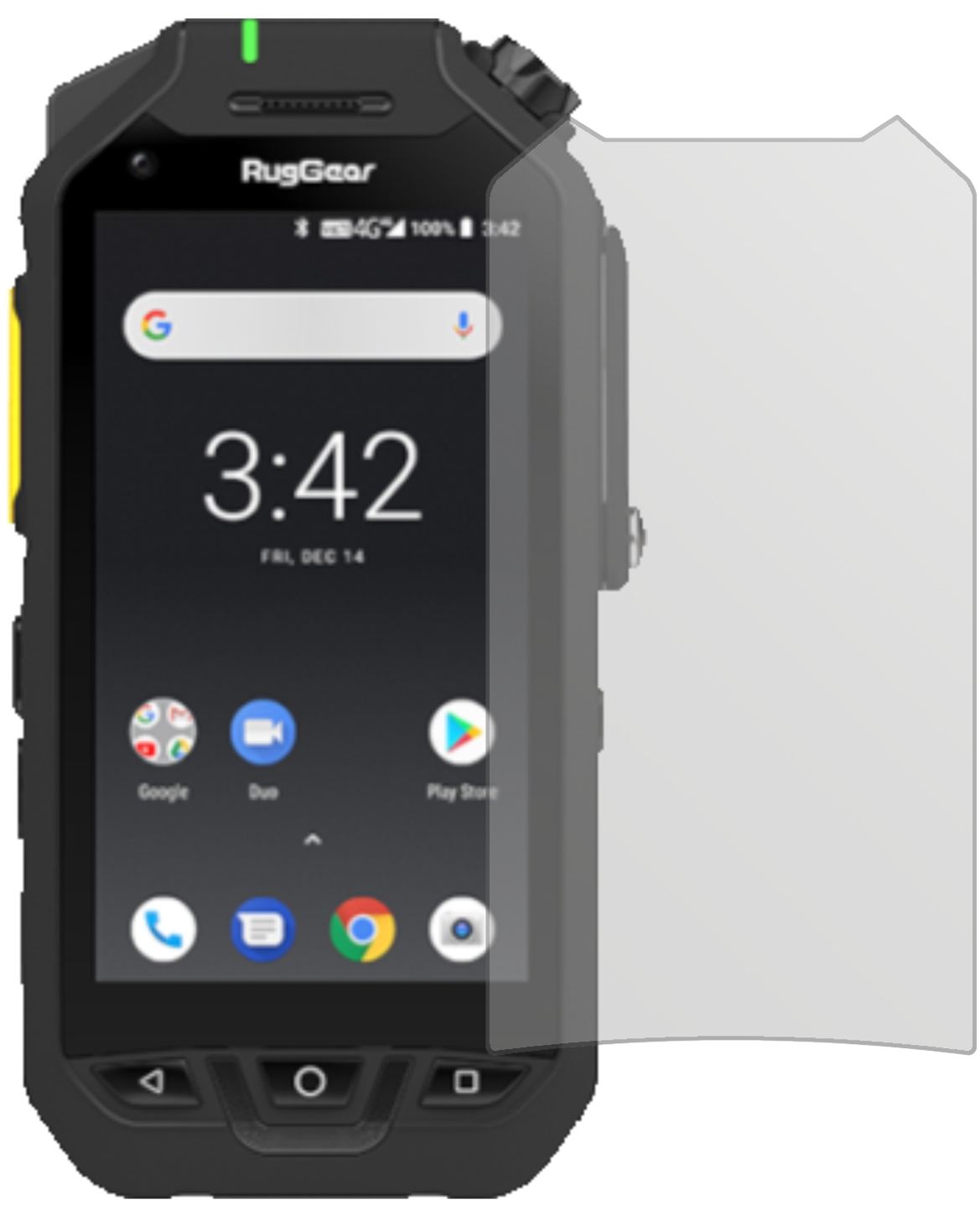 RuggearRG725 mit aufgebrachter dipos Displayschutzfolie, die lästige Fingerabdrücke minimiert