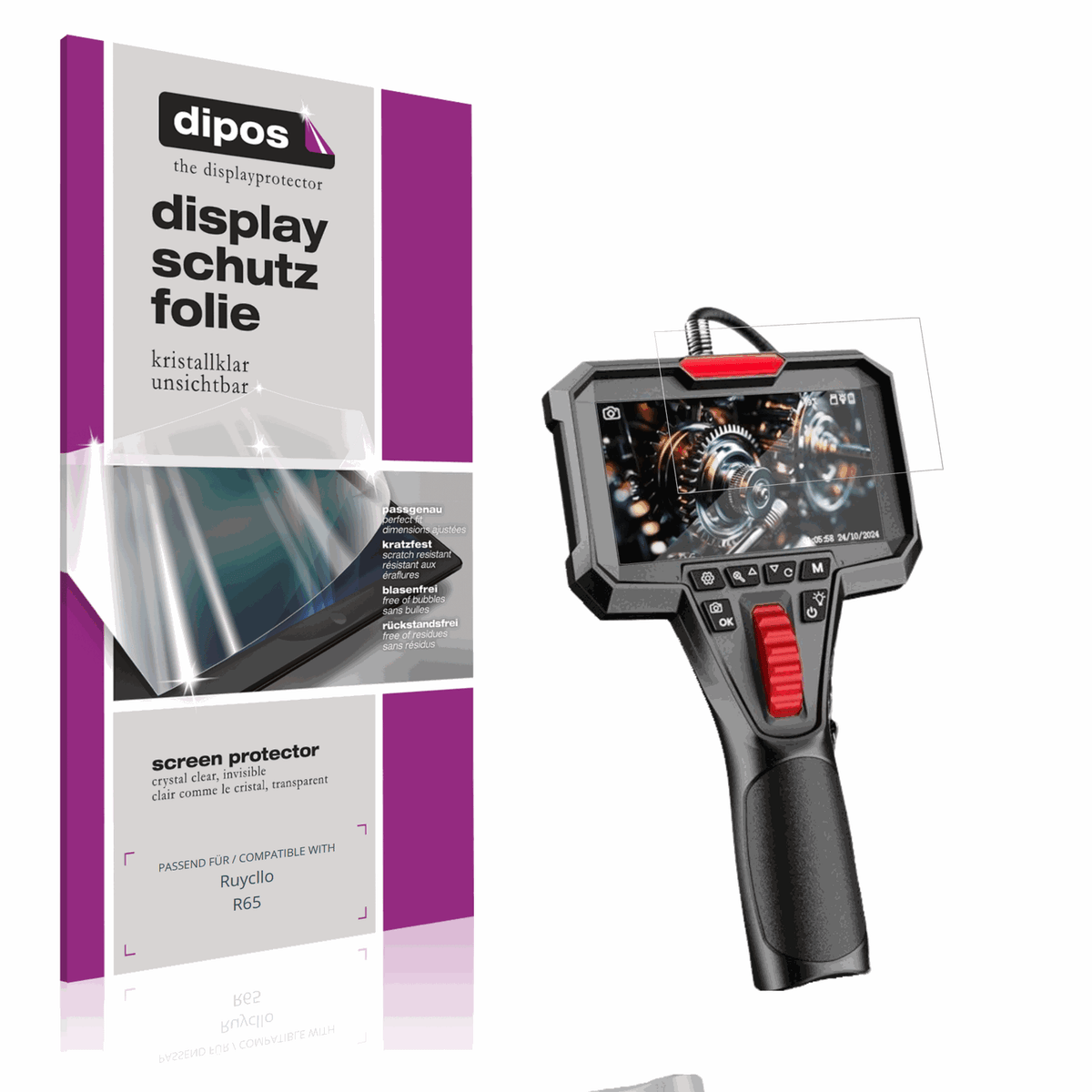 Klare Displayschutzfolie von dipos passend für Ruycllo R65, präziser Zuschnitt und blasenfrei montiert