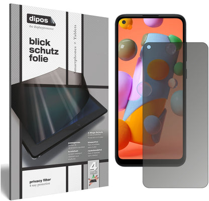Blickschutzfolie von dipos passend für Samsung Galaxy A11, präziser Zuschnitt und blasenfrei montiert