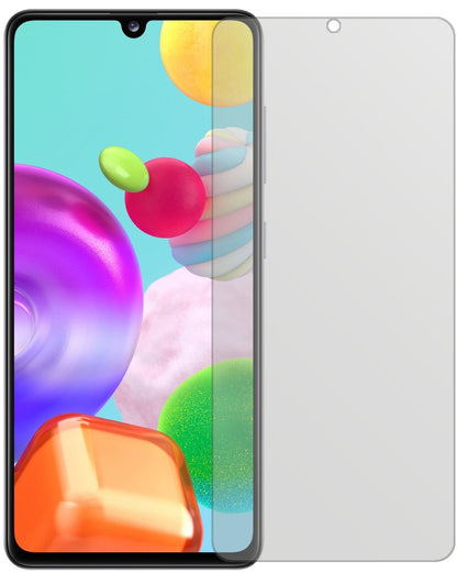 SamsungGalaxy A41 mit aufgebrachter dipos Displayschutzfolie, die lästige Fingerabdrücke minimiert