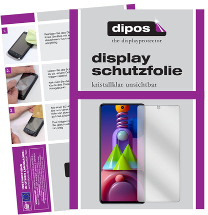 Klare Displayschutzfolie von dipos passend für Samsung Galaxy M51, präziser Zuschnitt und blasenfrei montiert