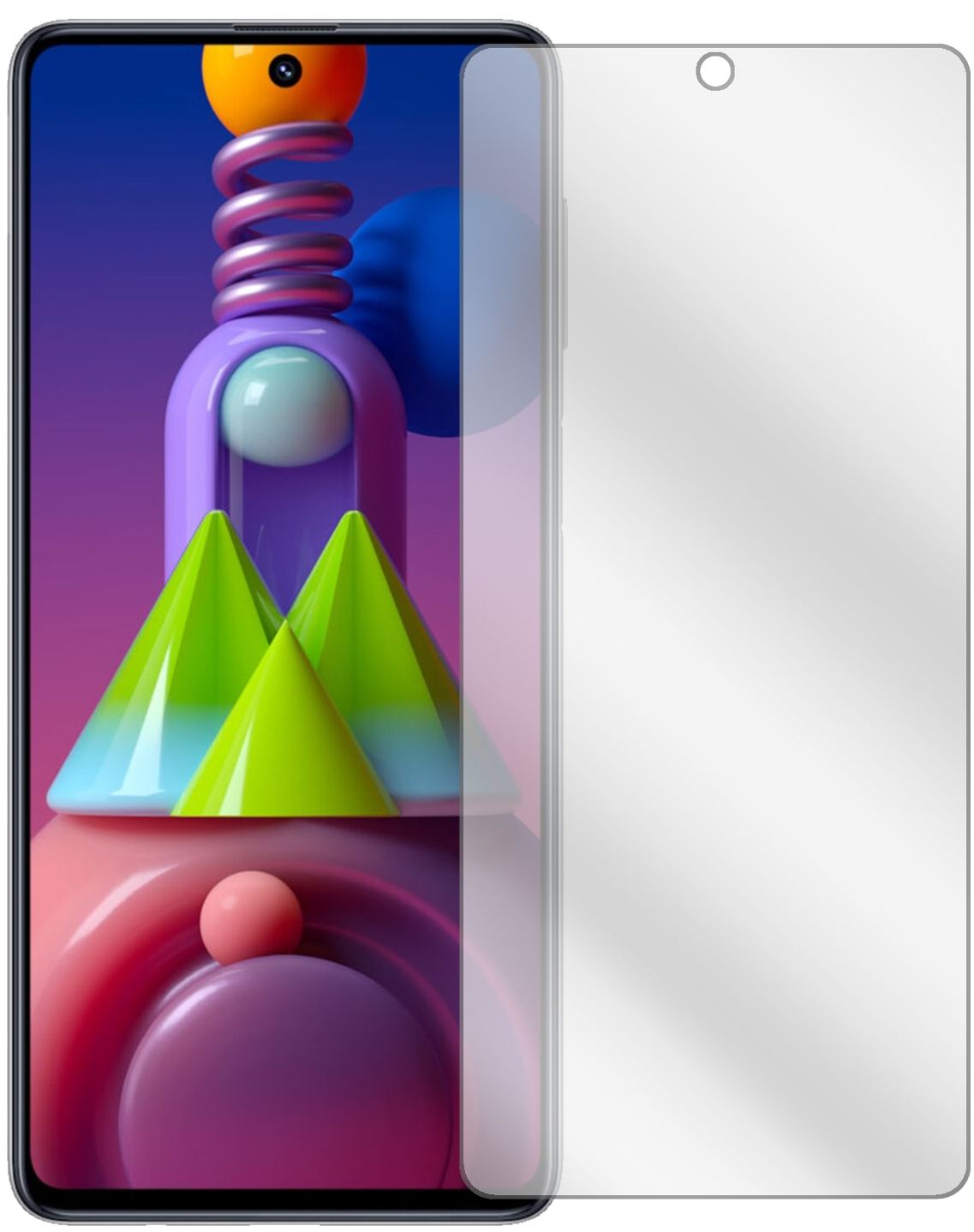 SamsungGalaxy M51 mit aufgebrachter dipos Displayschutzfolie, glasklare Darstellung ohne Einschränkungen