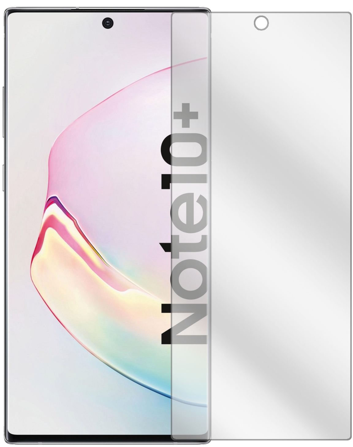 SamsungGalaxy Note 10 Plus 5G mit aufgebrachter dipos Displayschutzfolie, glasklare Darstellung ohne Einschränkungen
