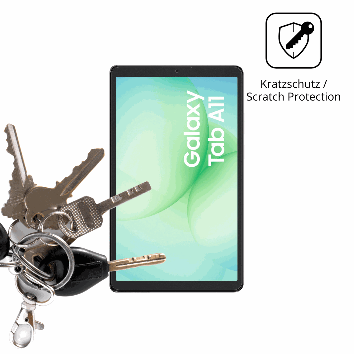 Schutz gegen Kratzer auf dem Samsung Galaxy Tab A11 Glas durch Schlüssel oder Ähnliches