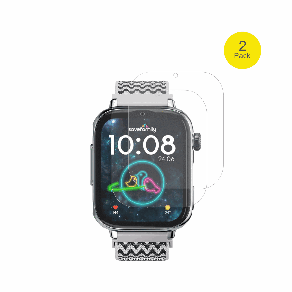 SaveFamilySaveWatch Plus 2 mit aufgebrachter dipos Flex Schutzfolie, glasklare Darstellung ohne Einschränkungen