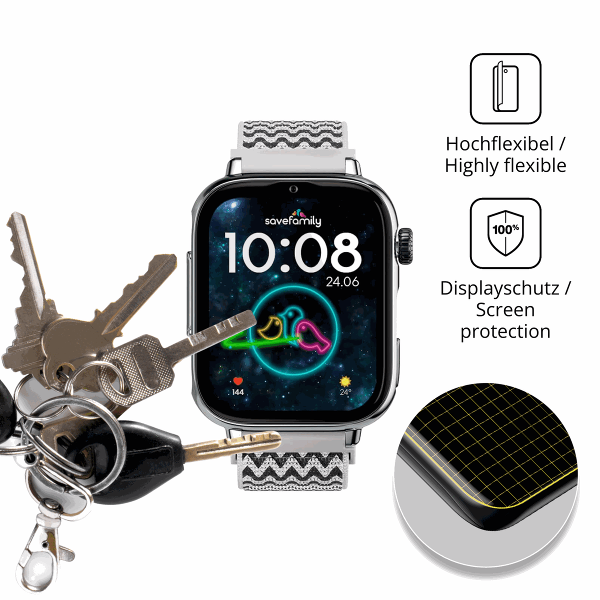 dipos Displayschutz für SaveFamily SaveWatch Plus 2, transparente Oberfläche, geringe Dicke und perfekte Passform