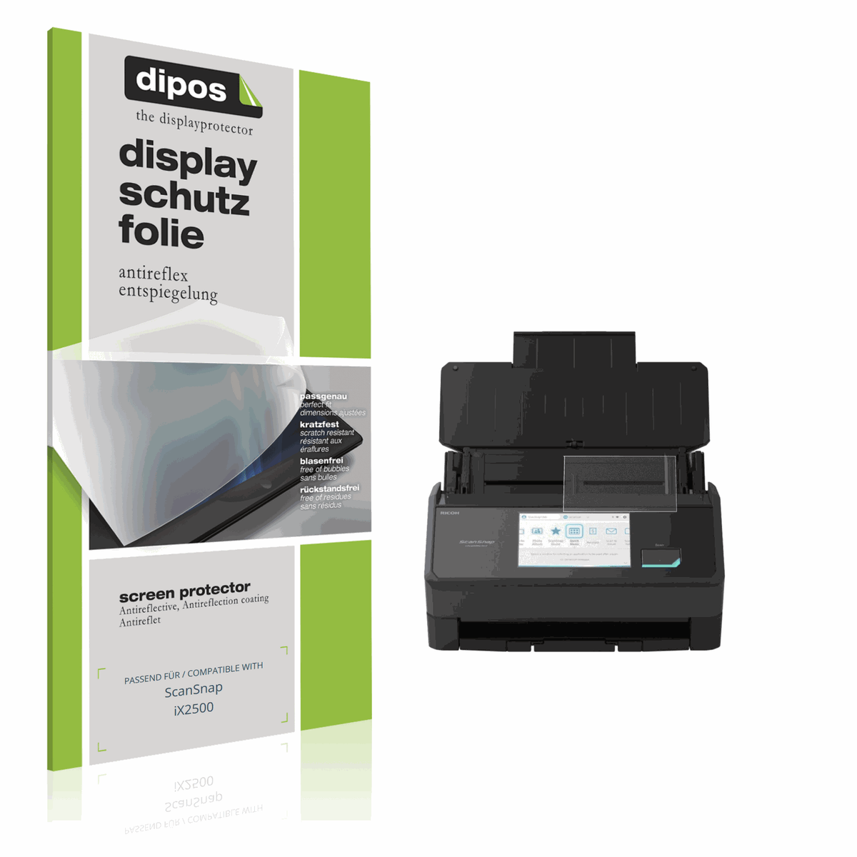 Matte Displayschutzfolie von dipos passend für ScanSnap iX2500, präziser Zuschnitt und blasenfrei montiert