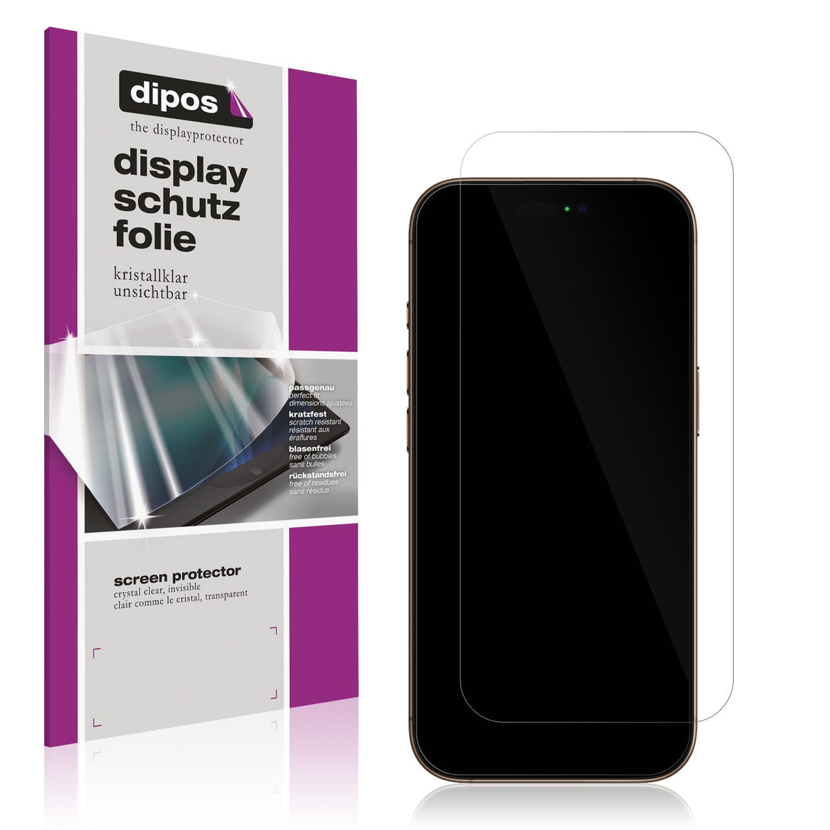 Klare Displayschutzfolie von dipos passend für Apple iPhone 16 Pro, präziser Zuschnitt und blasenfrei montiert