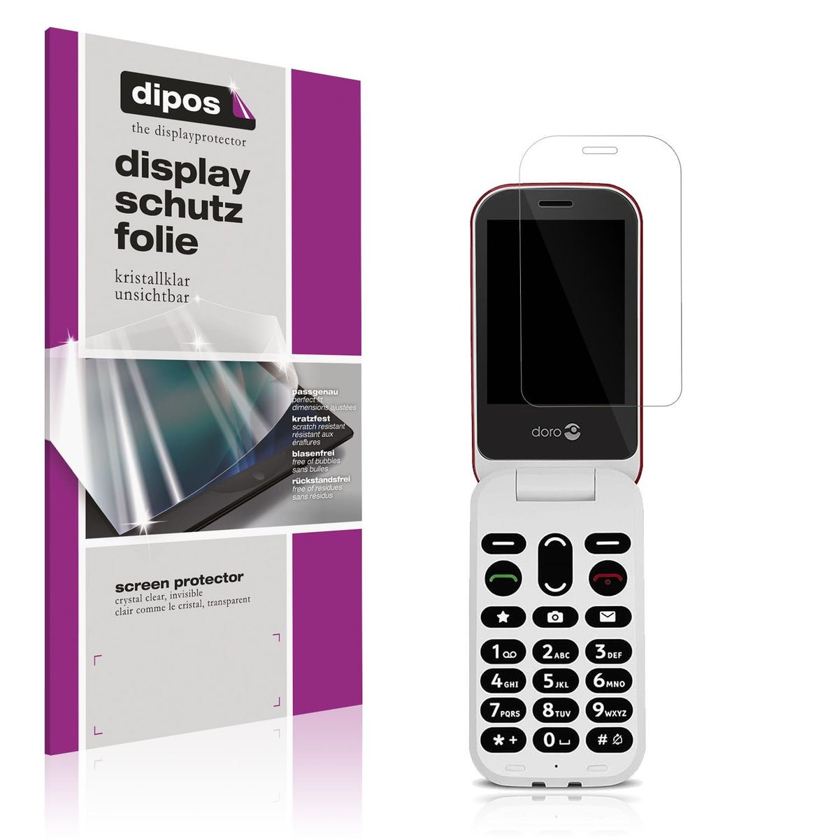 Klare Displayschutzfolie von dipos passend für Doro 6040, präziser Zuschnitt und blasenfrei montiert