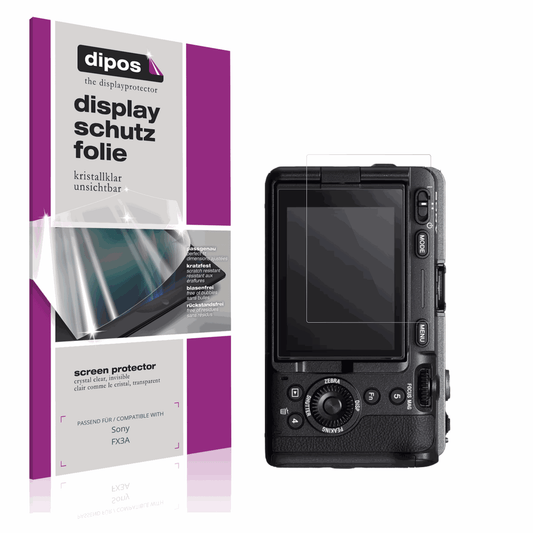 Klare Displayschutzfolie von dipos passend für Sony FX3A, präziser Zuschnitt und blasenfrei montiert