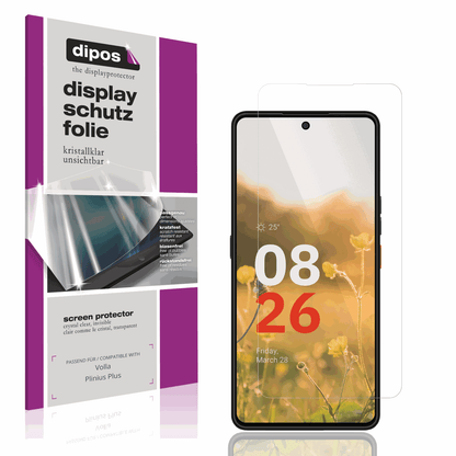 Klare Displayschutzfolie von dipos passend für Volla Plinius Plus, präziser Zuschnitt und blasenfrei montiert