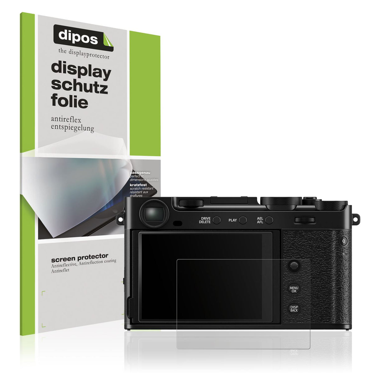 Matte Displayschutzfolie von dipos passend für Fujifilm X-E5, präziser Zuschnitt und blasenfrei montiert