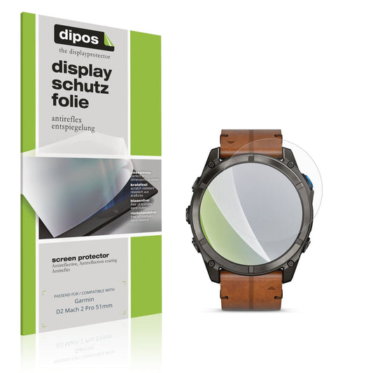 Matte Displayschutzfolie von dipos passend für Garmin D2 Mach 2 Pro 51mm, präziser Zuschnitt und blasenfrei montiert