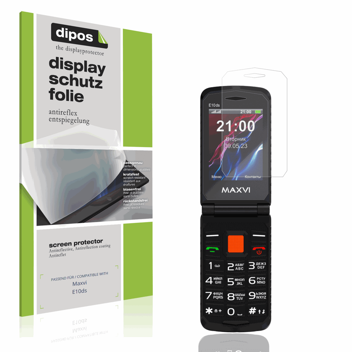 Matte Displayschutzfolie von dipos passend für Maxvi E10ds, präziser Zuschnitt und blasenfrei montiert
