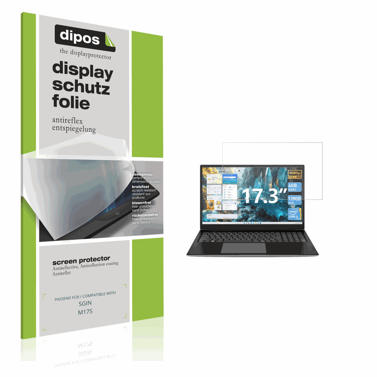 Matte Displayschutzfolie von dipos passend für SGIN M17S, präziser Zuschnitt und blasenfrei montiert
